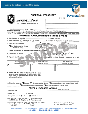 F&E PaymentPros Signature Plate Order Form | F&E Payment Pros